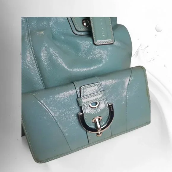 COACH Soho Satchel & Wallet in turquoise patent leather set - Picture 10 of 15